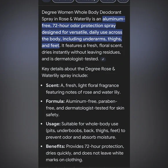 🌹 New Degree Rose & Waterlily Whole Body Deodorant Spray - Picture 4 of 4